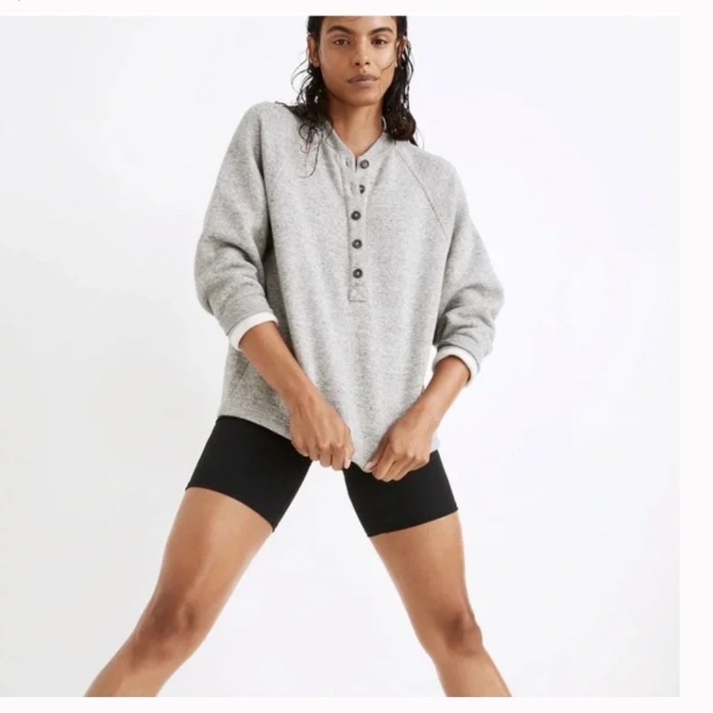 Madewell MWL Cozybrushed Henley Top Heathered Soft Grey Size Medium